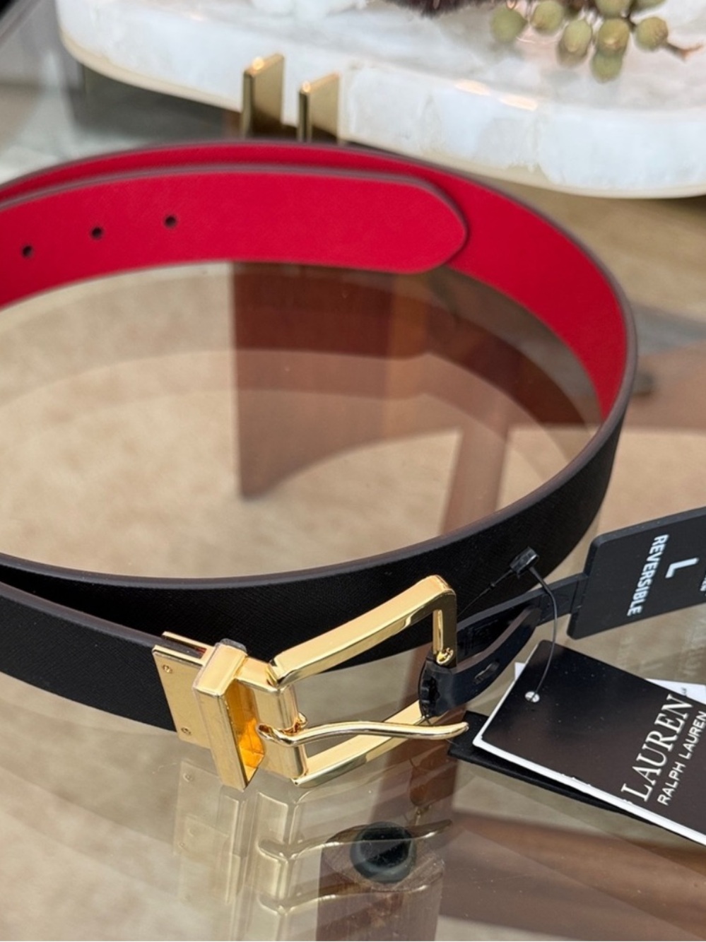 New 🌹Ralph Lauren Reversible Black and Red Belt with Gold Buckle